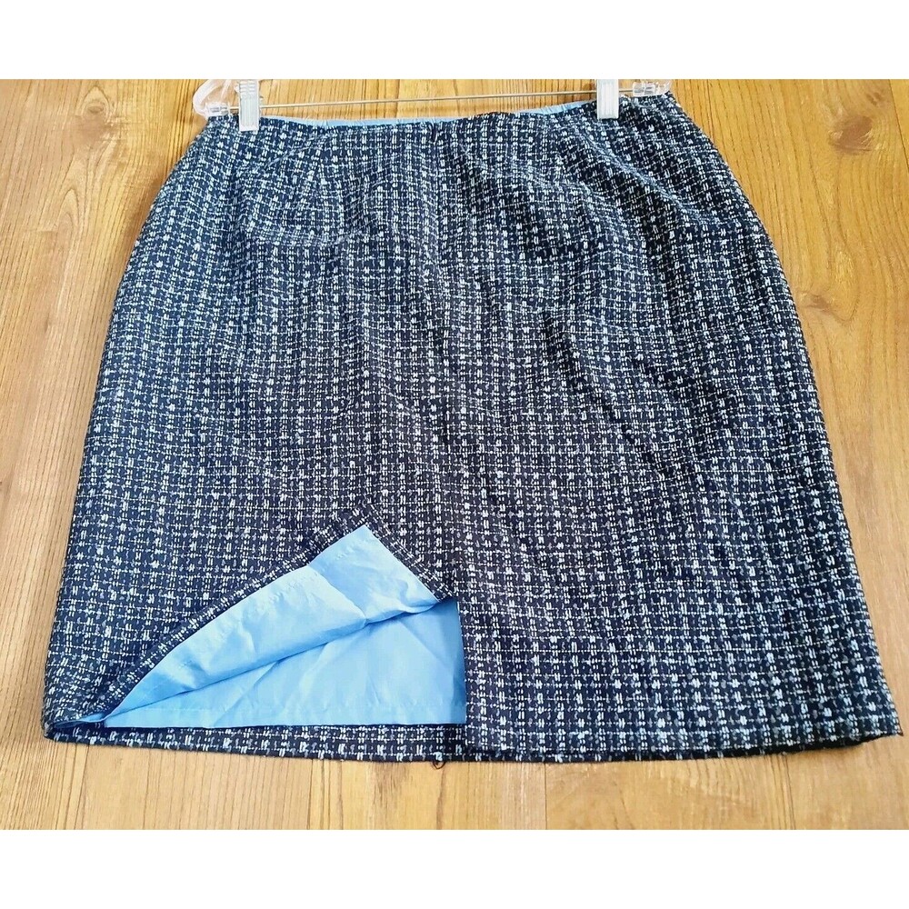 Women Plus 14 Black Sky Blue Tweed Knee Length Pencil Skirt Lined Suit Separate